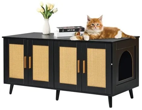 VEVOR Cat Litter Box Enclosure Wooden Litter Box Furniture Hidden 2 Rooms Black