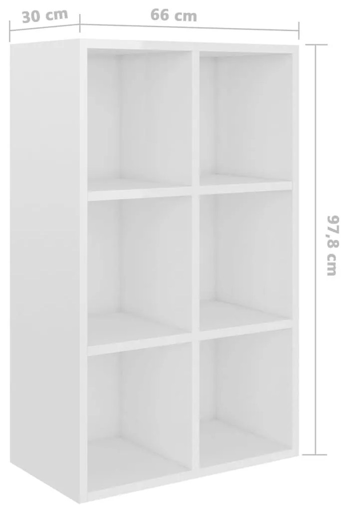 Ραφιέρα/Βιβλιοθήκη Γυαλιστερό Λευκό 66x30x98 εκ. Επεξ. Ξύλο - Λευκό