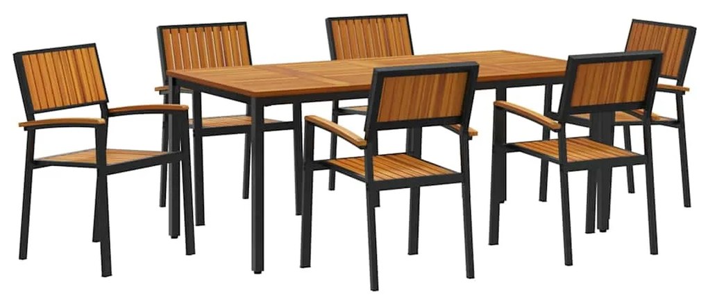 vidaXL Σέτ φαγητού για κήπο 7 pcs Μαύρο και καφέ 180 x 90 x 75 cm
