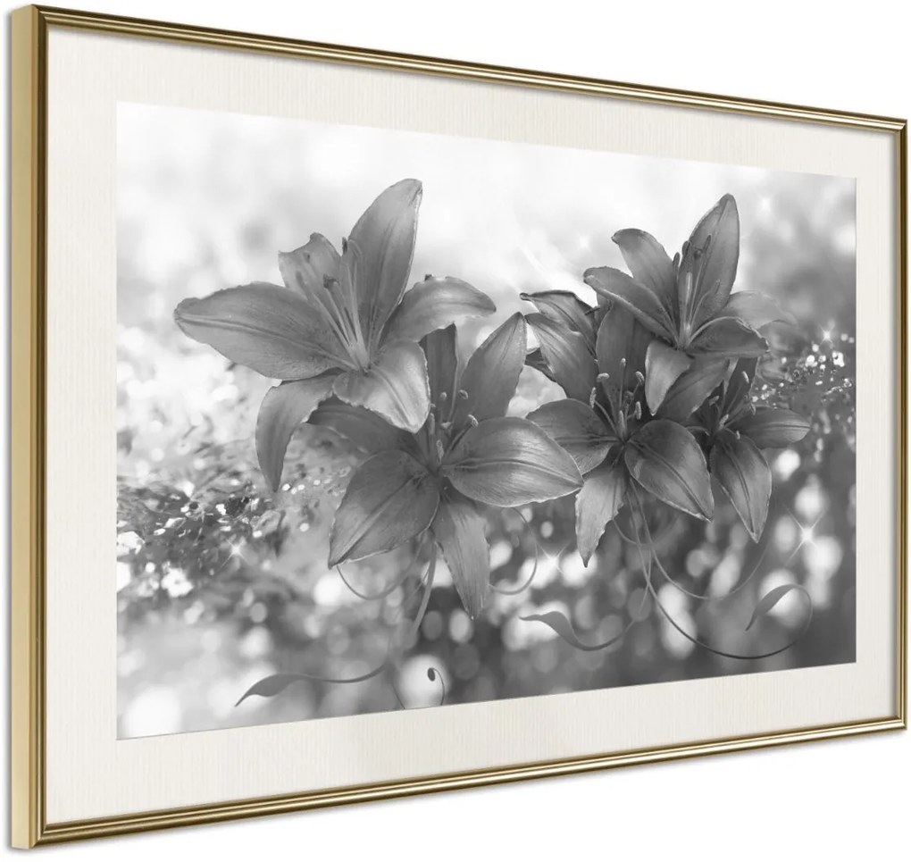 Αφίσα - Dark Lillies - 45x30 - Χρυσό - Με πασπαρτού