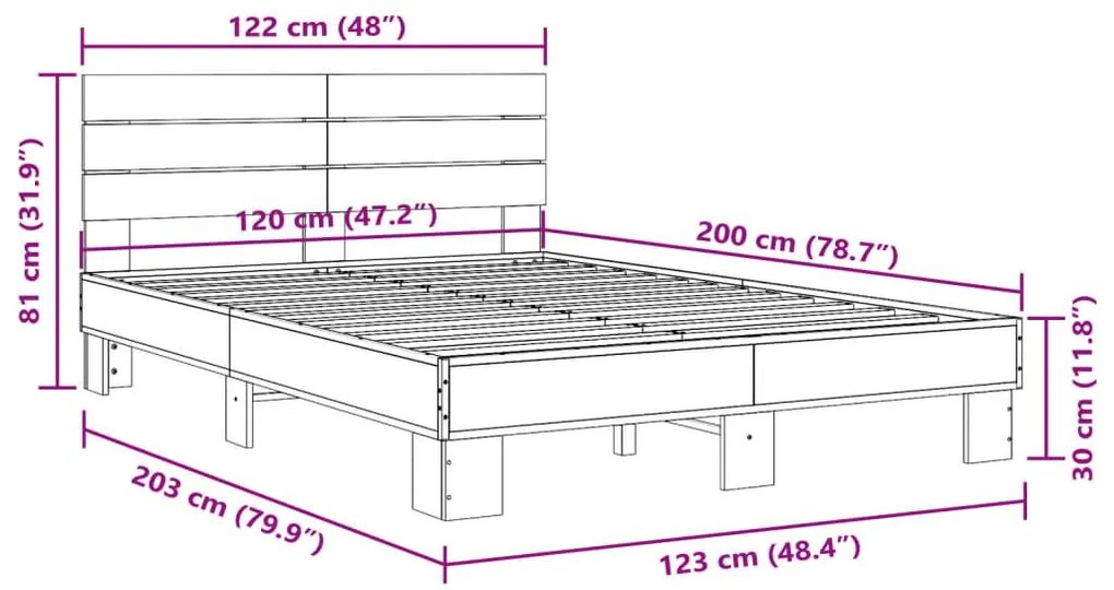 Πλαίσιο Κρεβατιού Καπνιστή Δρυς 120x200εκ. Επεξ. Ξύλο &amp; Μέταλλο - Καφέ