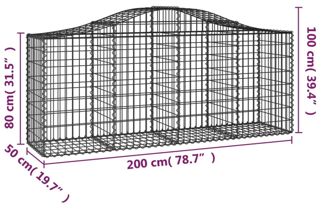 vidaXL Συρματοκιβώτια Τοξωτά 50 τεμ. 200x50x80/100 εκ. Γαλβαν. Ατσάλι