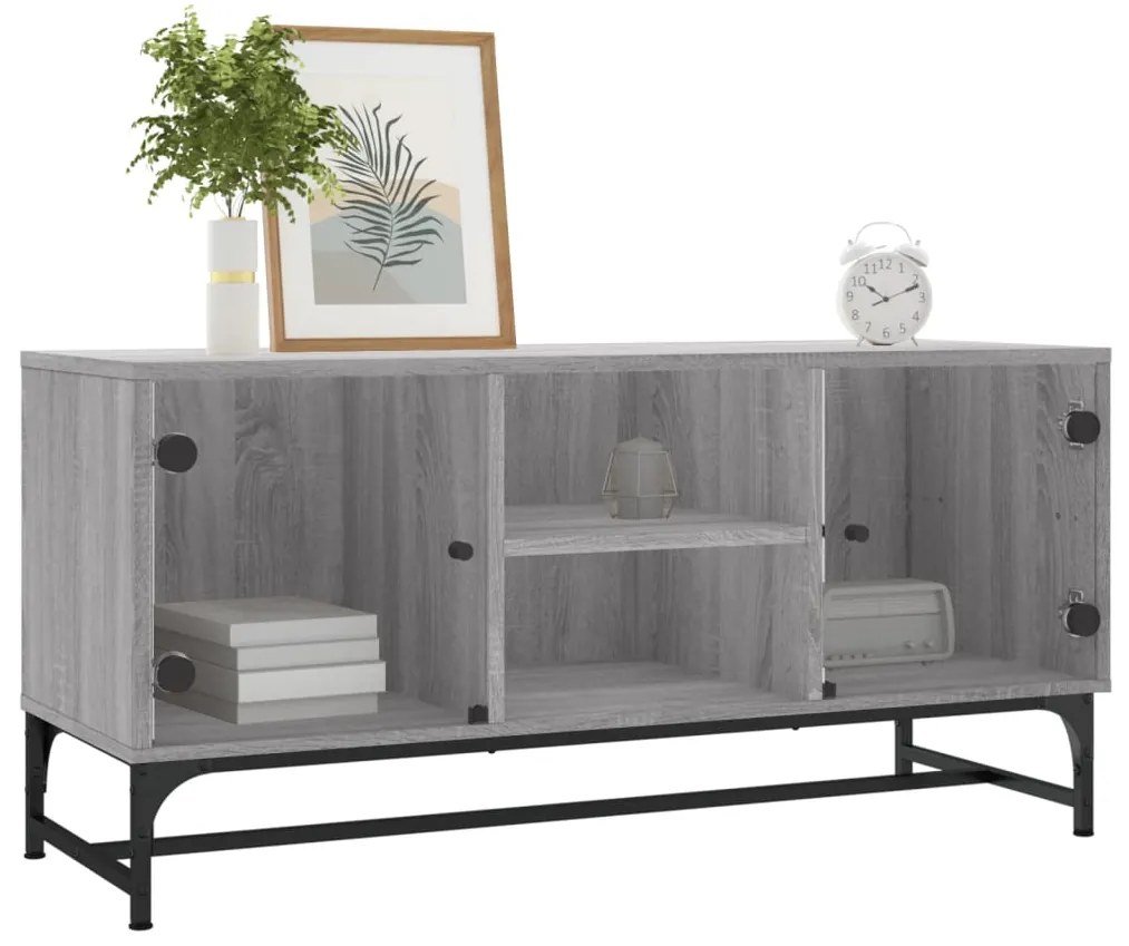 vidaXL Έπιπλο Τηλεόρασης Sonoma Γκρι 102x37x50 εκ. με Γυάλινες Πόρτες