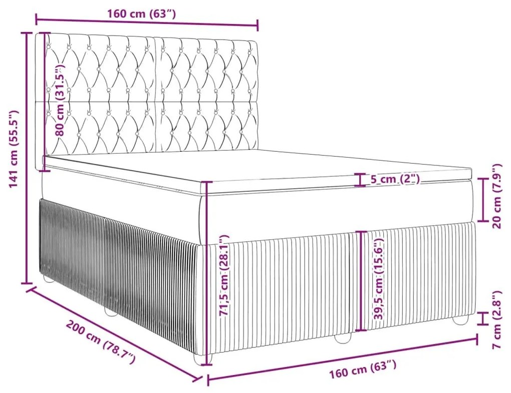 Κρεβάτι Boxspring με Στρώμα Σκούρο Γκρι 160x200 εκ. Βελούδινο - Γκρι