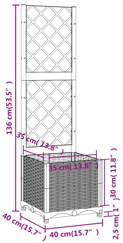 Ζαρντινιέρα Κήπου με Καφασωτό Μπλε Γκρι 40x40x136 εκ. από PP 318249
