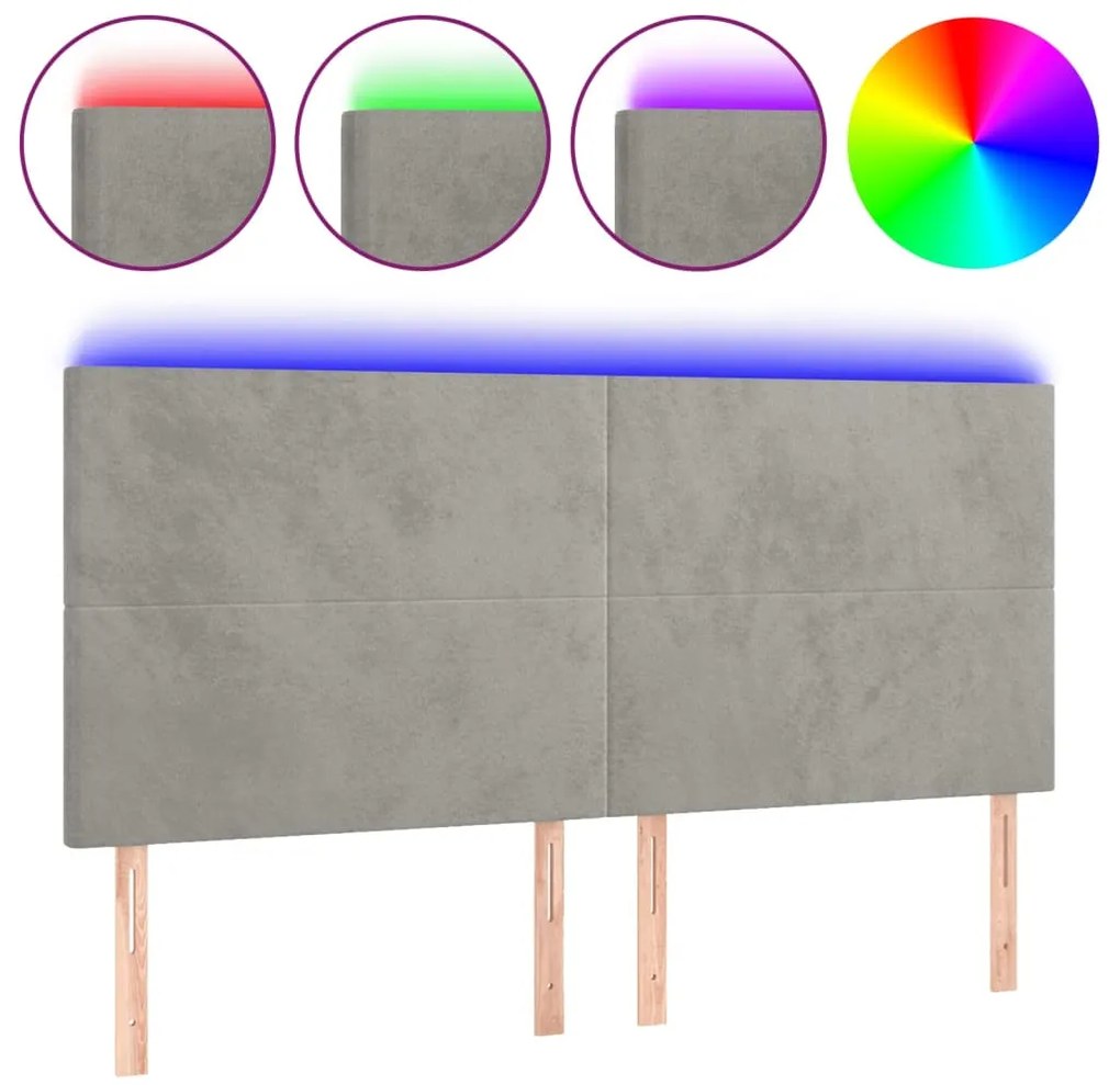vidaXL Κεφαλάρι Κρεβατιού LED Ανοιχτό Γκρι 180x5x118/128 εκ. Βελούδινο