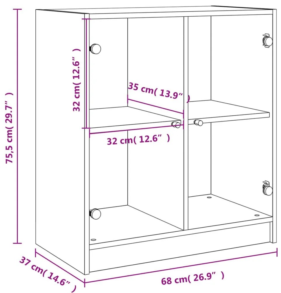 Βοηθητικό Ντουλάπι Sonoma Δρυς 68x37x75,5εκ. με Γυάλινες Πόρτες - Καφέ