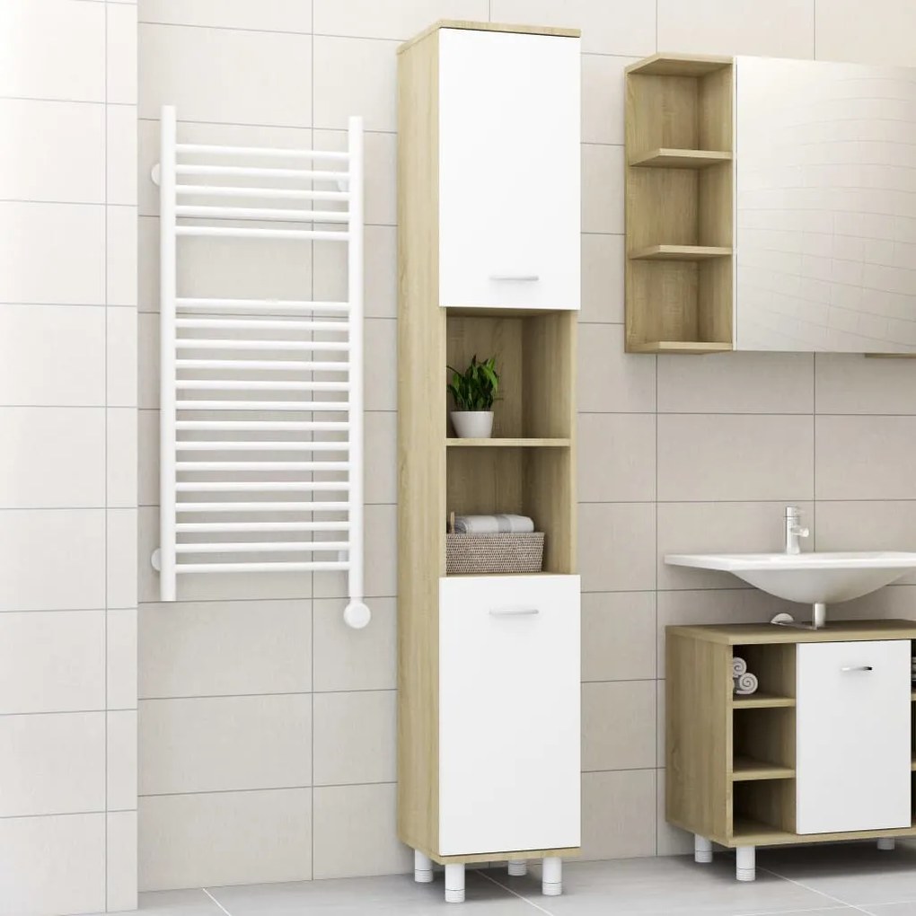 vidaXL Στήλη Μπάνιου Λευκό/Sonoma Δρυς 30 x 30 x 179 εκ. Μοριοσανίδα