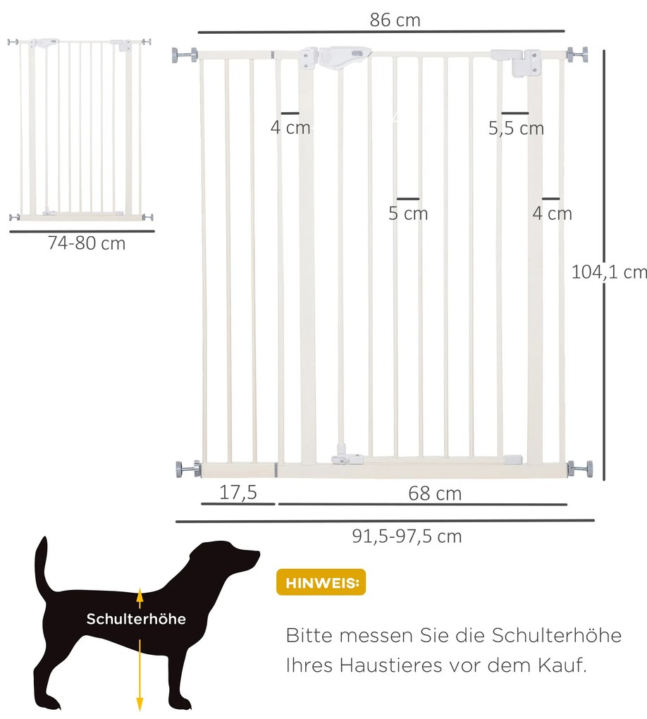 PawHut Πόρτα ασφαλείας για σκύλους, έξτρα ψηλή, αυτόματο κλείσιμο, μεταλλικός σκελετός, 97,5 x 104,1 cm, Λευκό