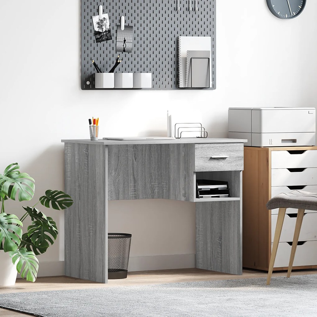 vidaXL Γραφείο με Αποθήκη Γκρι Sonoma 90x49.5x75 cm Επεξεργασμένο Ξύλο