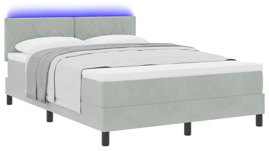 vidaXL Κρεβάτι με ελατήρια Ανοιχτό γκρι 140 x 190 cm Βελούδο