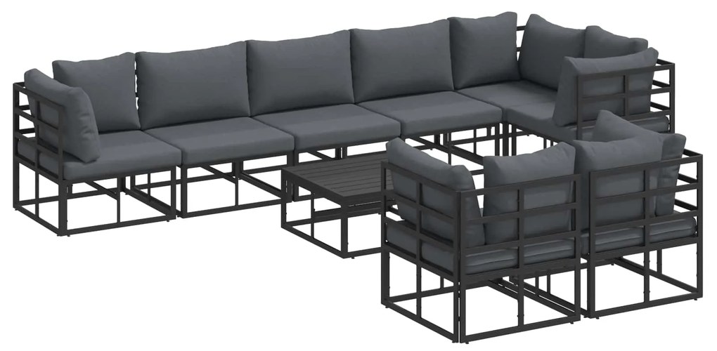 Σετ Καναπέ Κήπου με μαξιλάρι 9 pcs Μαύρο Αλουμίνιο