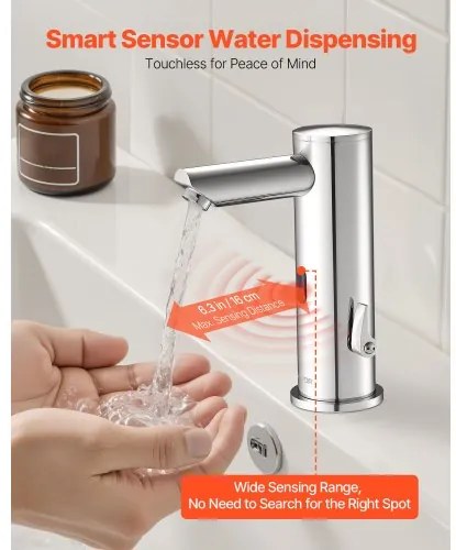 VEVOR Touchless Bathroom Sink Faucet, Automatic Motion Sensor Restroom Toilet Faucet, Hands Free Adjustable Cold Hot Single Handle Water Mixer Battery Operated for 9.5 mm Pipe,Brushed Nickel Silver