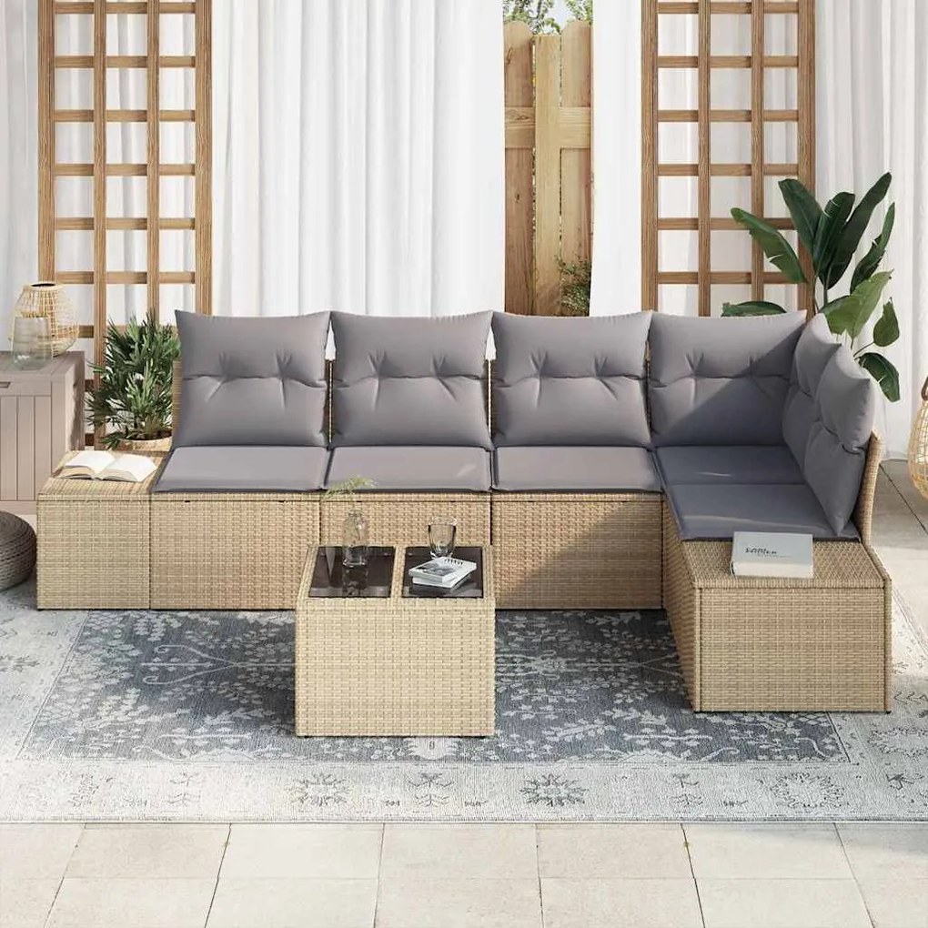 vidaXL Σετ Καναπέ Κήπου 6 pcs Μπεζ Πολυ ράταν