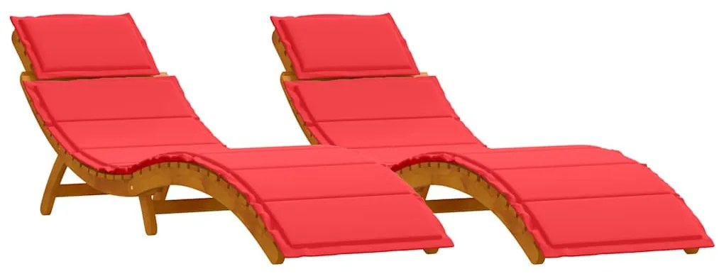 vidaXL Ξαπλώστρα 2 pcs Κόκκινο 184 x 55 x 64 εκ Μασίφ ξύλο ακακίας