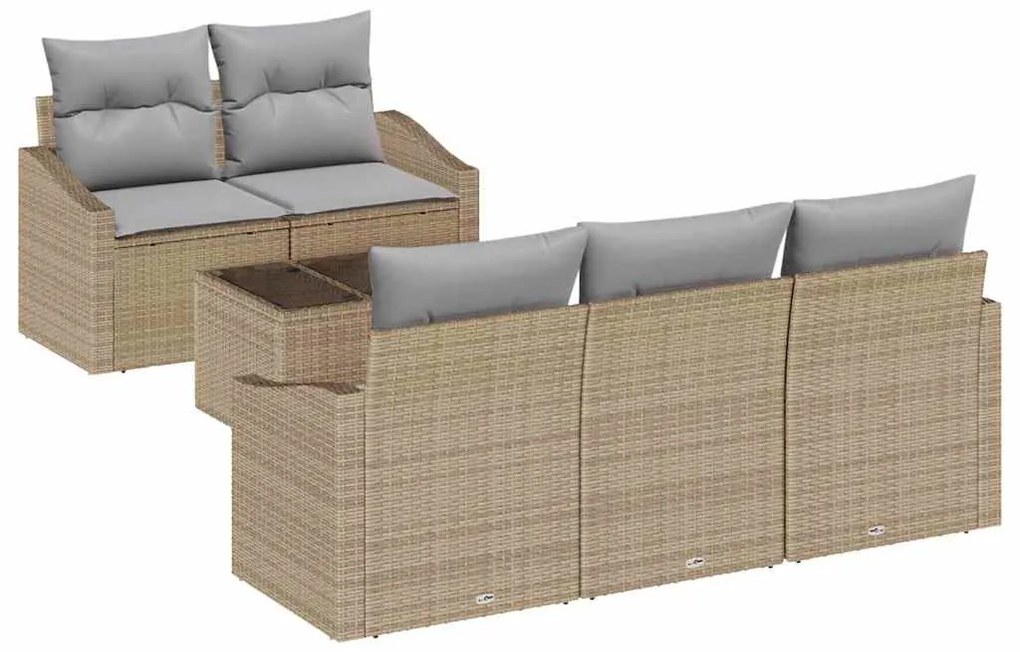 vidaXL Σετ Καναπέ με μαξιλάρι 6 pcs Μπεζ και Γκρι συνθετικό ρατάν