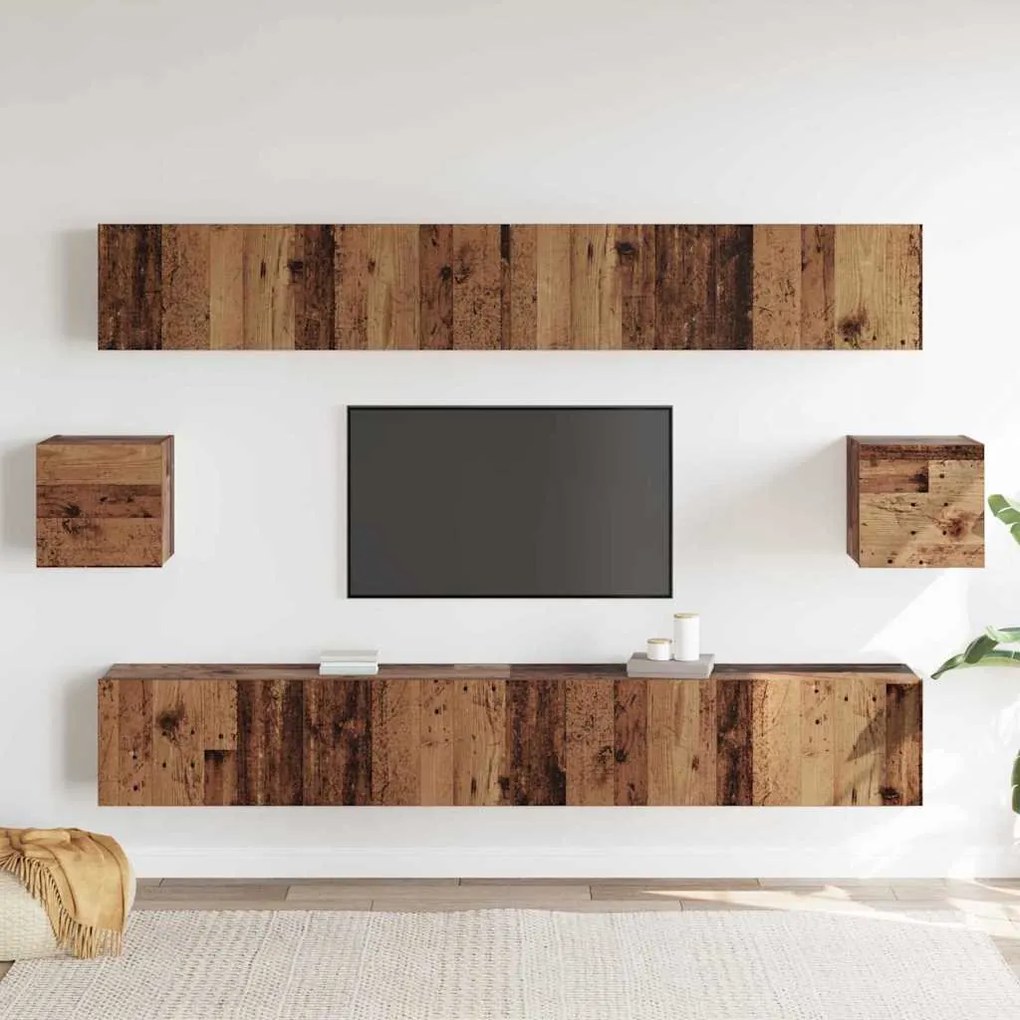 vidaXL Σετ επίπλου τηλεόρασης 6 pcs Παλαιό ξύλο 100 x 30 x 30 cm ξύλο