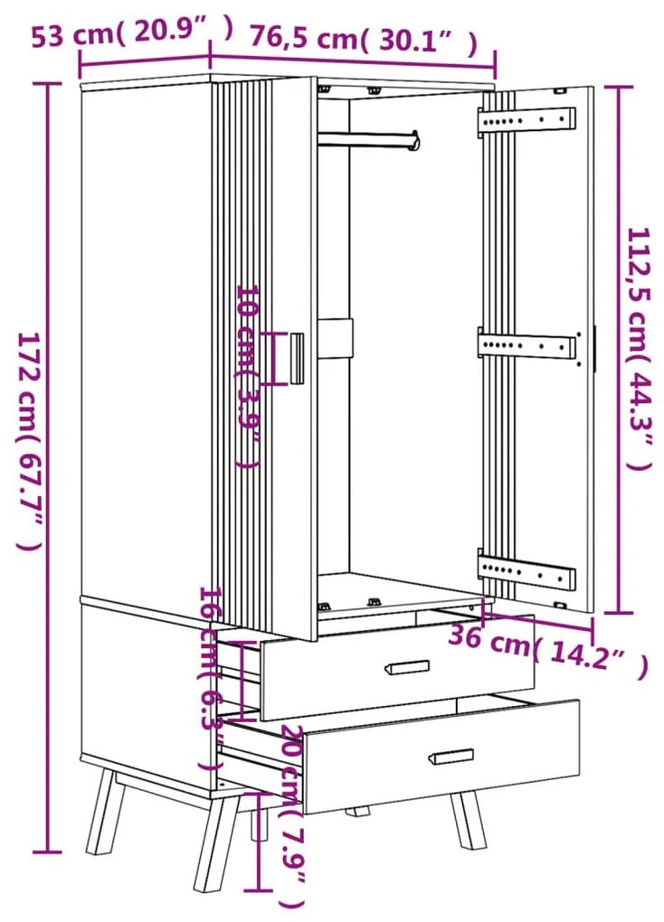 Ντουλάπα OLDEN Γκρι &amp; Καφέ 76,5x53x172 εκ. Μασίφ Ξύλο Πεύκου - Γκρι