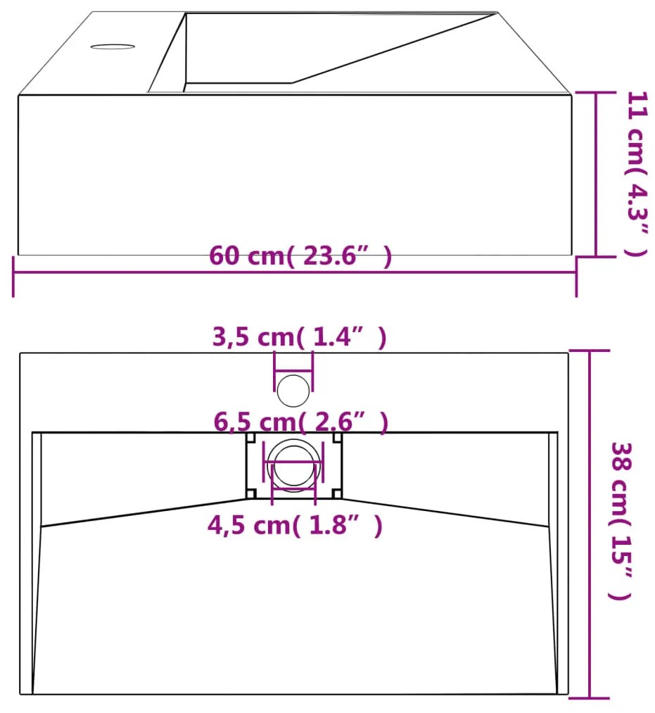 Νιπτήρας Ανθρακί 60x38x11 εκ. Συνθετικός από Τεχνητό Μάρμαρο - Ανθρακί