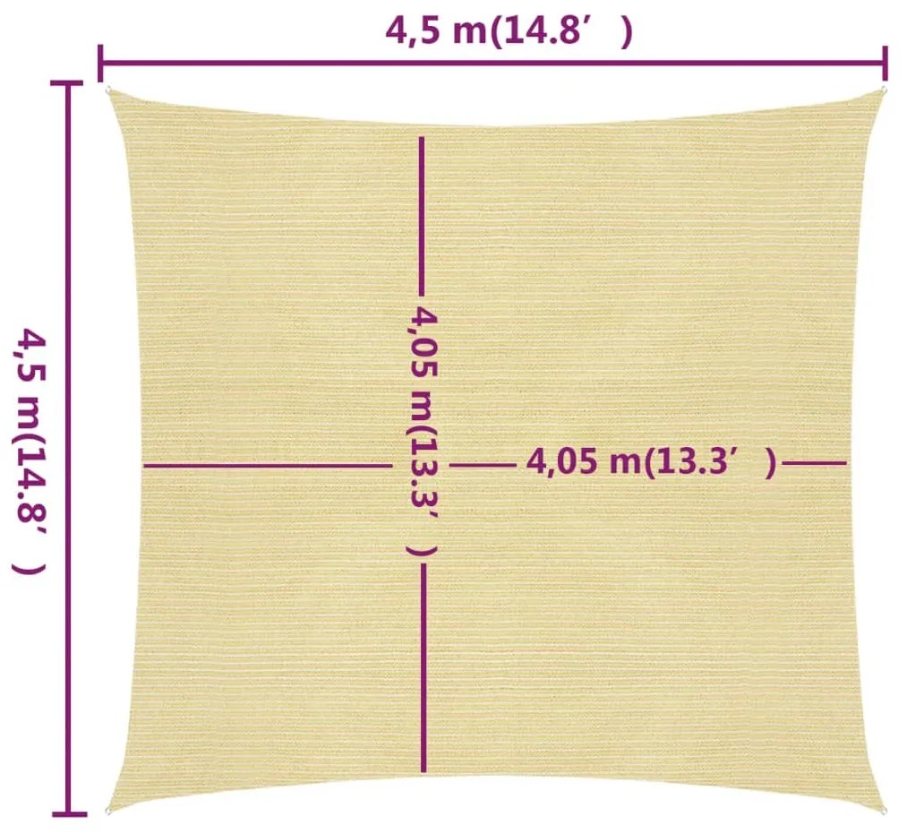 Πανί Σκίασης Μπεζ 4,5 x 4,5 μ. από HDPE 160 γρ./μ² - Μπεζ