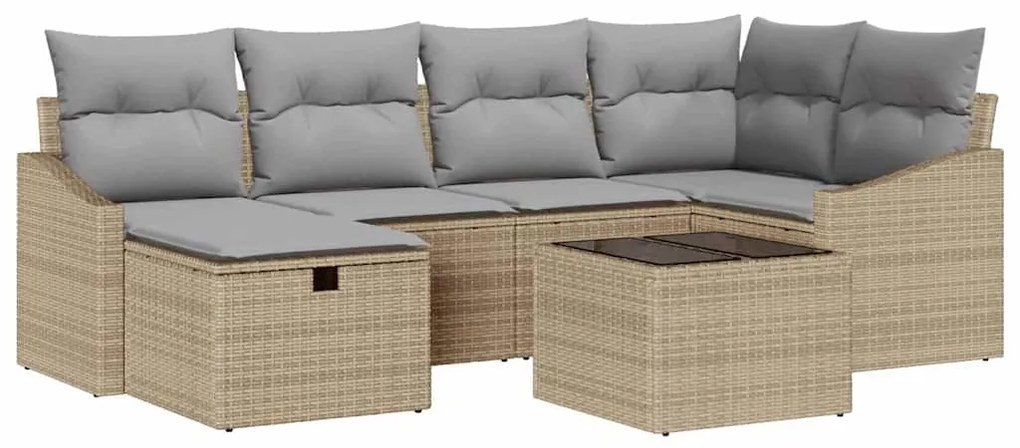 vidaXL Σετ Καναπέ Κήπου με μαξιλάρι 7 pcs Μπεζ, Ανοιχτό Γκρι