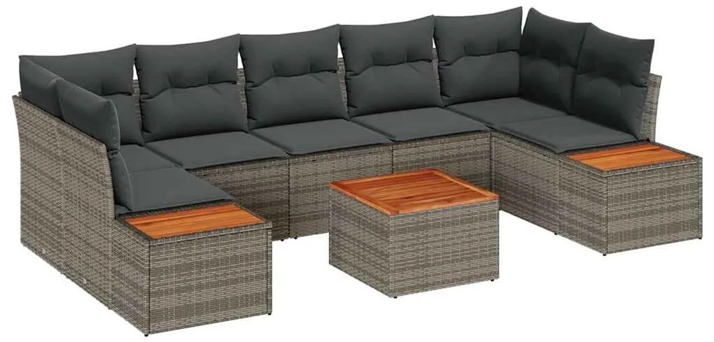 vidaXL Σετ Καναπέ Κήπου με μαξιλάρι 8 pcs Γκρι Πολυ ράταν