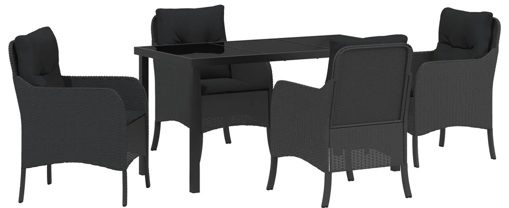 vidaXL Σέτ φαγητού για κήπο με μαξιλάρι 5 pcs Μαύρο Πολυ ράταν