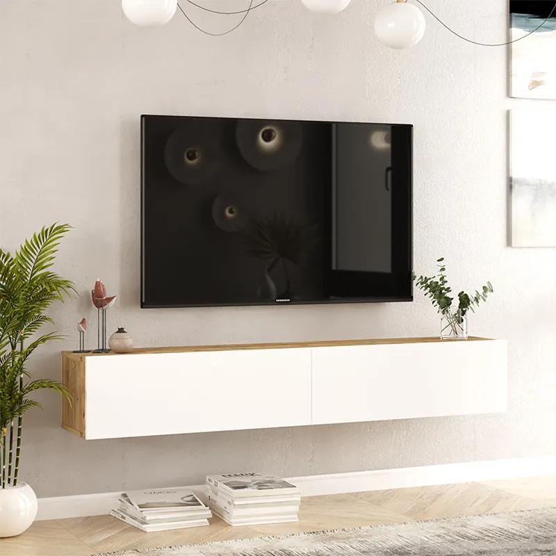 Έπιπλο τηλεόρασης επιτοίχιο Dello pakoworld λευκό-sonoma 180x31.6x29.6εκ - Μελαμίνη - 176-000059