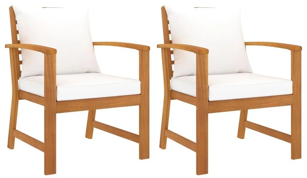 Καρέκλες Κήπου 2 τεμ. από Μασίφ Ξύλο Ακακίας με Κρεμ Μαξιλάρια - Καφέ