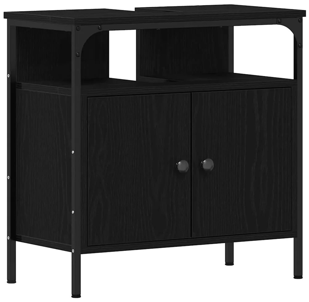 vidaXL Μονάδες Νιπτήρα Μπάνιου με ράφι 3 pcs Μαύρο Επεξεργασμένο ξύλο