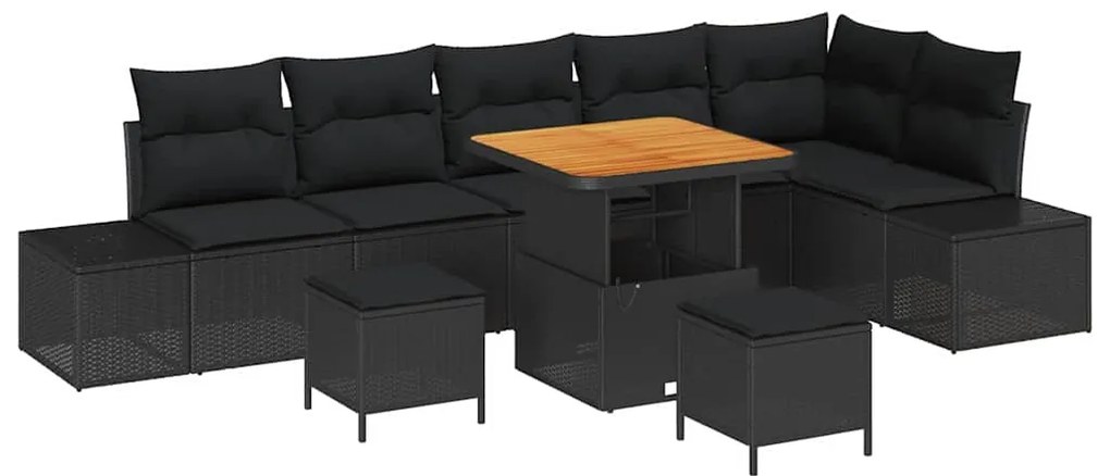 vidaXL Σετ Καναπέ Κήπου με μαξιλάρι 9 pcs Μαύρο Πολυ ράταν