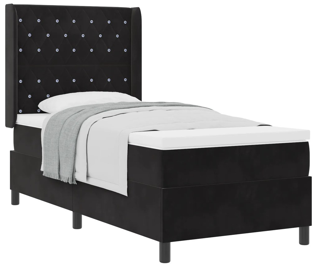 vidaXL Κρεβάτι Box Spring με Στρώμα Μαύρο 90x190 εκ. Βελούδο