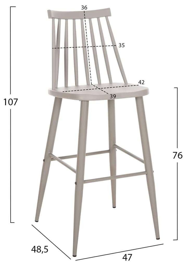 Σκαμπό μπαρ Ψηλό VANESSA C8459.20 σε Γκρί PP &amp; Μέταλλο 47x48,5x107Υεκ. 2αδα 47x48.5x107 εκ.