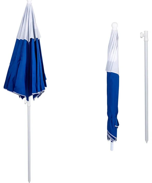 Ομπρέλα παραλίας MUHLER 2117 1008638, Ø190 cm, 210 cm ύψος, 10 νευρώσεις, UV προστασία UPF 50+, Μπλε