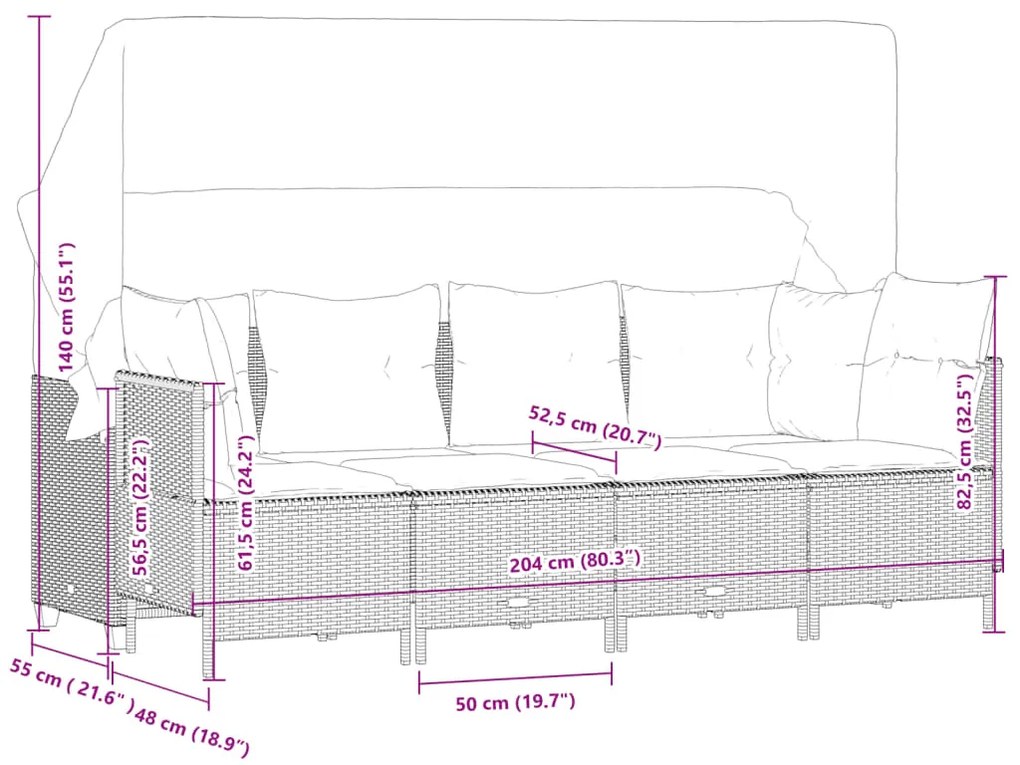 vidaXL Σαλόνι Κήπου Σετ 5 Τεμαχίων Καφέ Συνθετικό Ρατάν με Μαξιλάρια