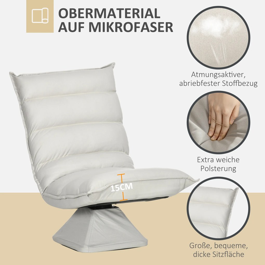 HOMCOM Πολυθρόνα, περιστρεφόμενη, επικλινής πλάτη, εμφάνιση δέρματος, ατσάλινο πλαίσιο, ανοιχτό γκρι, 62 x 70 x 95 cm