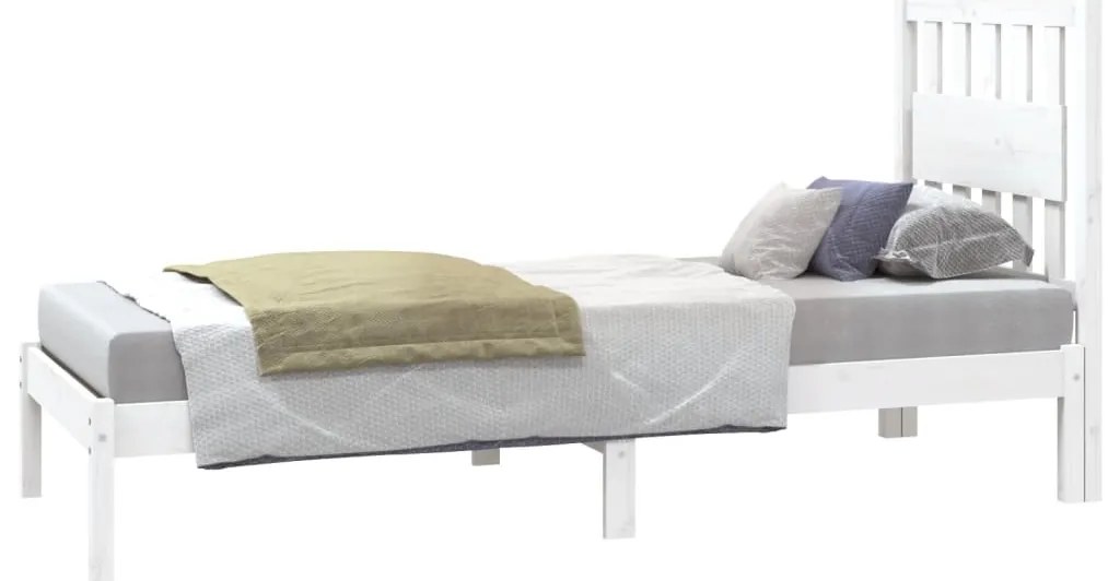 vidaXL Πλαίσιο Κρεβατιού Λευκό 75x190εκ Μασίφ Ξύλο Πεύκου Small Single