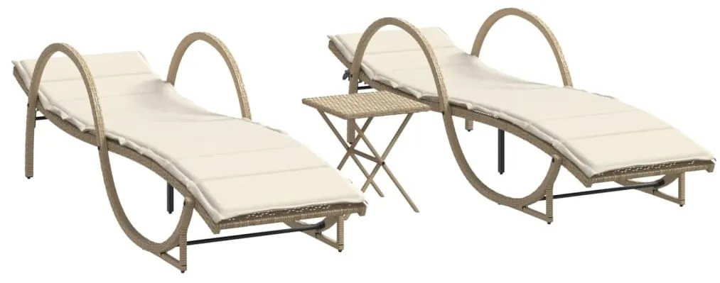 vidaXL Ξαπλώστρες 2 τεμ. Μπεζ από Συνθετικό Ρατάν με Τραπέζι