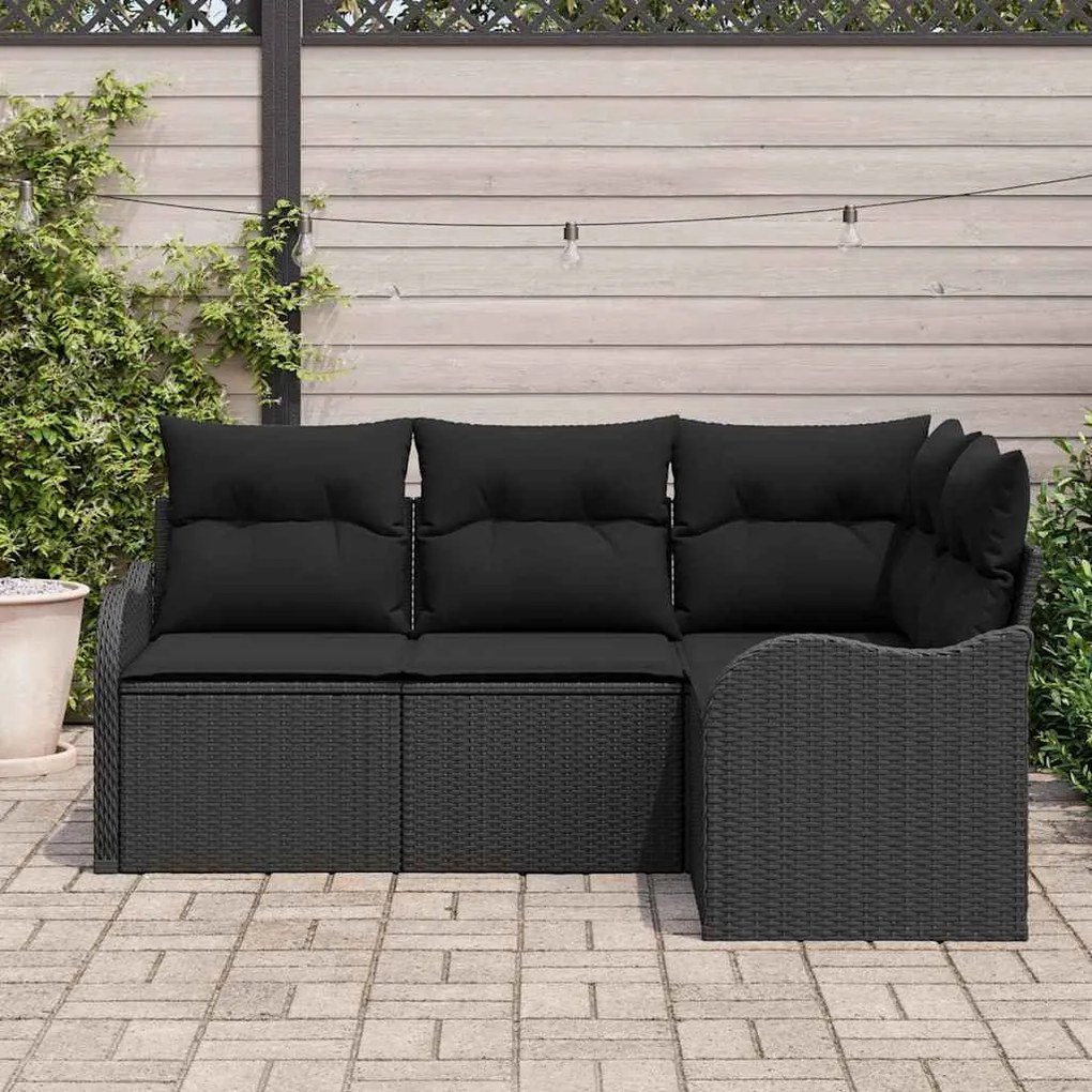 vidaXL Σετ Καναπέ Κήπου με μαξιλάρι 4 pcs Μαύρο Πολυ ράταν