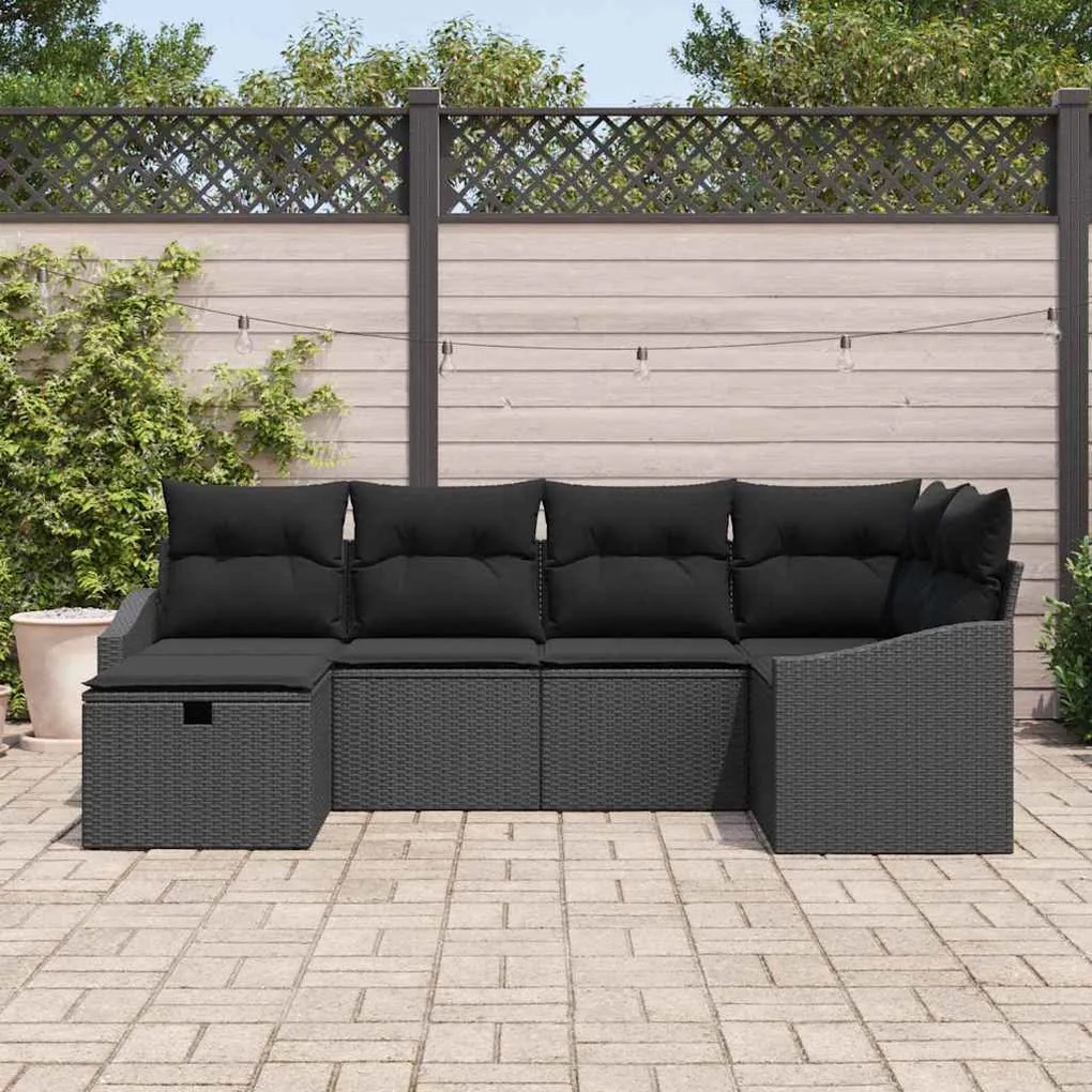 vidaXL Σετ Καναπέ Κήπου 6 pcs Μαύρο Πολυ rattan, βαμμένο ατσάλι