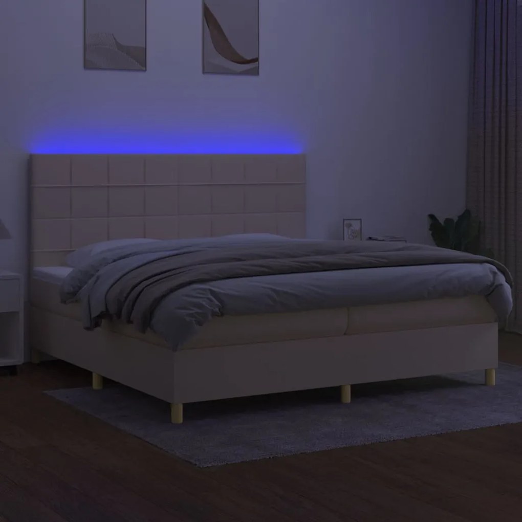 ΚΡΕΒΑΤΙ BOXSPRING ΜΕ ΣΤΡΩΜΑ &amp; LED ΚΡΕΜ 200X200 ΕΚ. ΥΦΑΣΜΑΤΙΝΟ 3135466