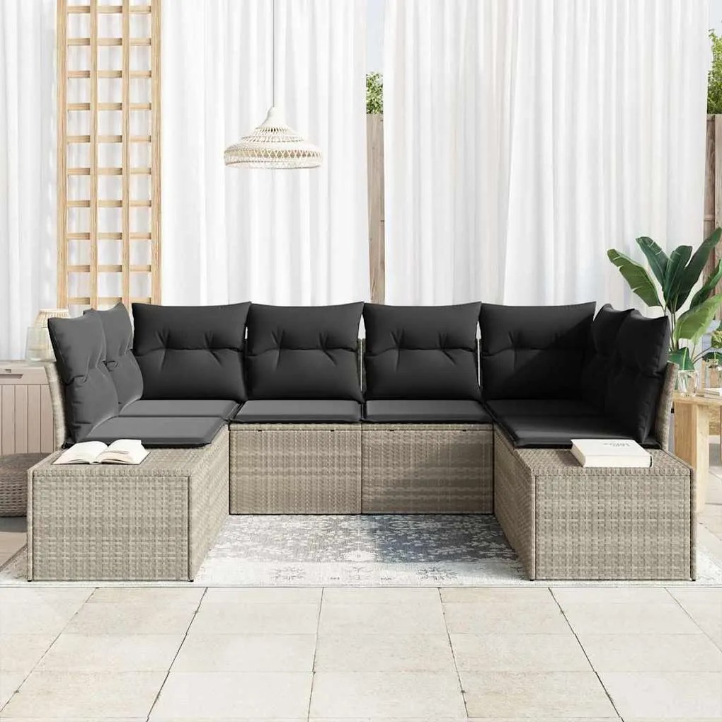 vidaXL Σετ Καναπέ Κήπου με μαξιλάρι 6 pcs Ανοιχτό γκρι Πολυ ράταν