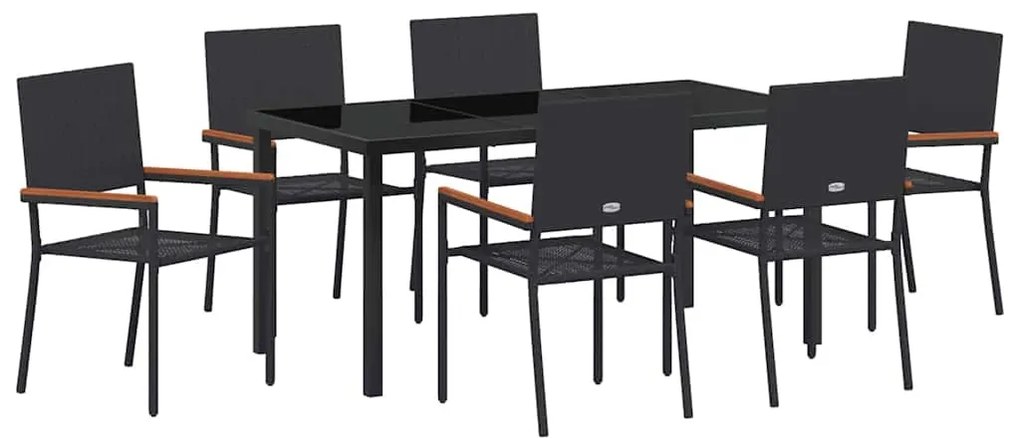 vidaXL Σέτ φαγητού για κήπο 7 pcs Μαύρο Πολυ ράταν