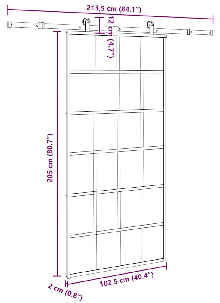 Συρόμενη πόρτα με σετ υλικού 102x205 cm ESG Γυαλί&amp;Αλουμίνιο - Μαύρο