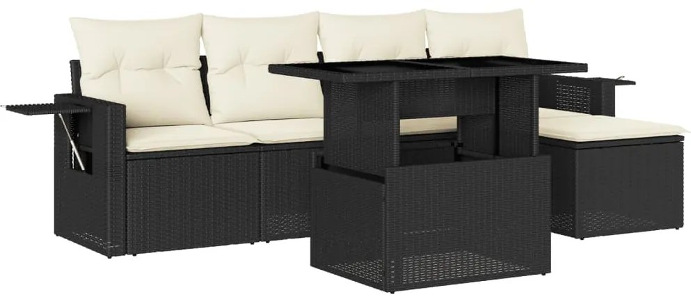 vidaXL Καναπές Κήπου 6 Τεμαχίων Μαύρο από Συνθετικό Ρατάν με Μαξιλάρια