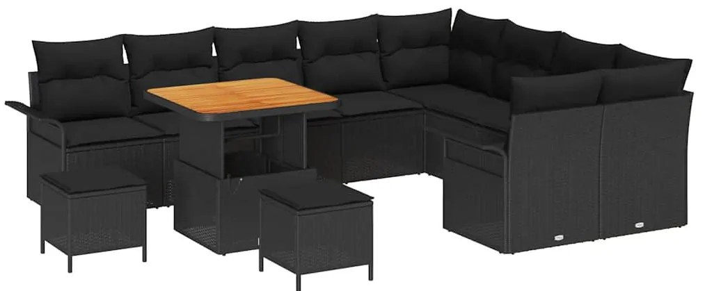 vidaXL Σετ Καναπέ Κήπου με μαξιλάρι 12 pcs Μαύρο 80 x 80 x 71 cm