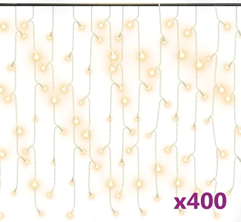 vidaXL Κουρτίνα LED Φωτάκια Σταλακτίτες 10μ 400LED Θερμ. Λευκό 8 Λειτ.