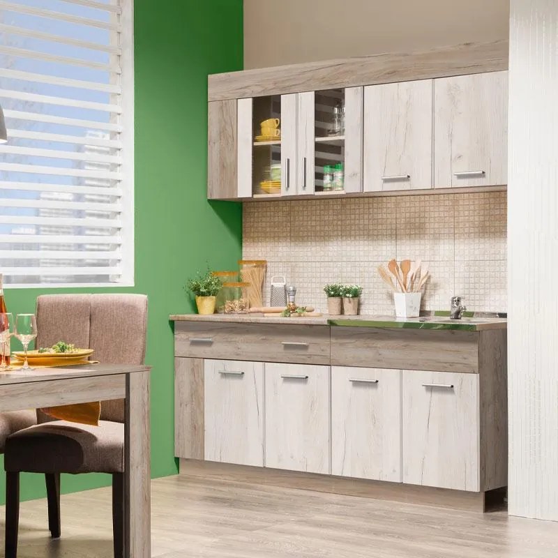 Σύνθεση κουζίνας LEONA 180 Grey oak - White oak 180x60x200 εκ. 180x60x200 εκ.