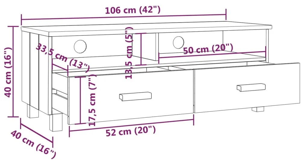 Έπιπλο Τηλεόρασης HAMAR Μελί 106 x 40 x 40 εκ Μασίφ Ξύλο Πεύκου - Καφέ