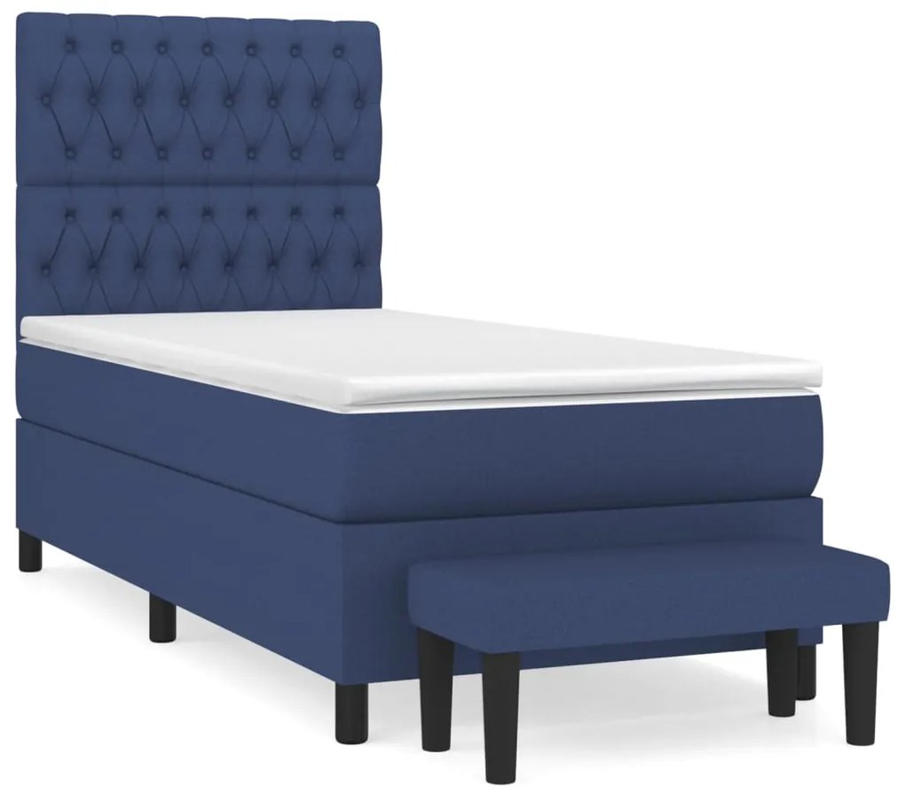 vidaXL Κρεβάτι Boxspring με Στρώμα Μπλε 90x190 εκ.Υφασμάτινο